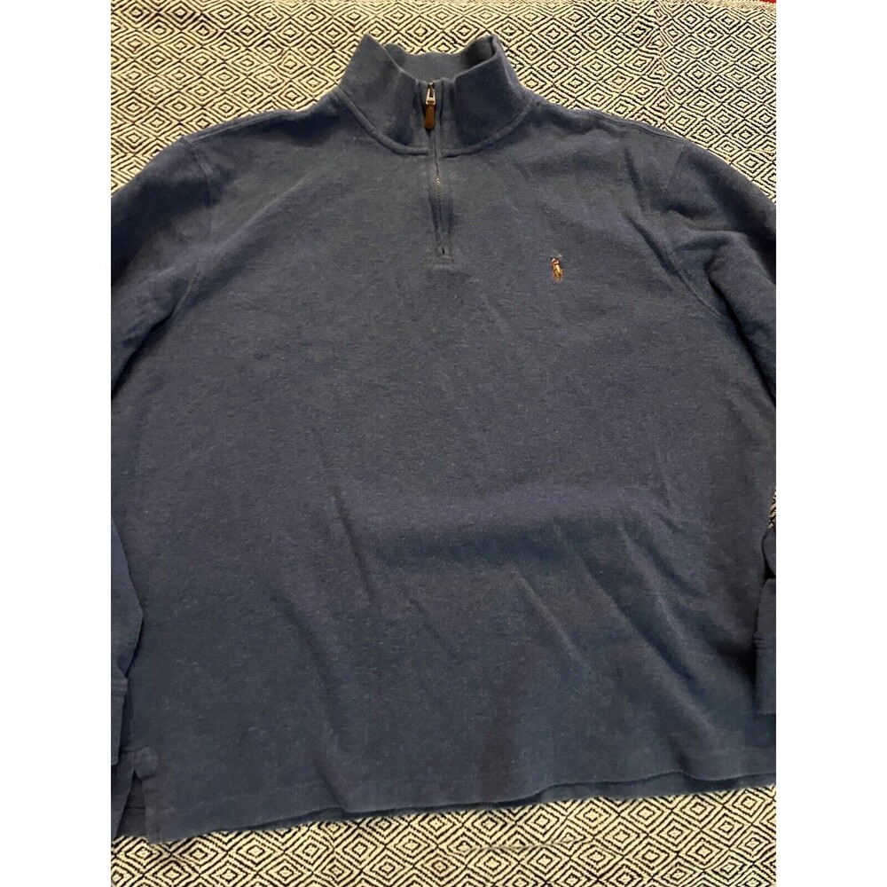 Polo Ralph Lauren Sweater Mens Large Blue Pullover Knit Quarter Zip Adult